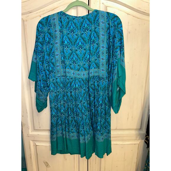NWT SPELL DESIGNS & THE GYPSY COLLECTIVE TURQUOISE JEWEL TUNIC DRESS EMERALD XS - Picture 4 of 13